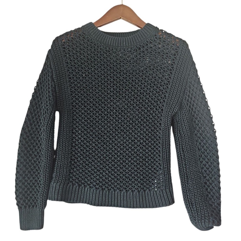 Primark Retro Rita Ora Black Crew Neck Open Knit Long Sleeve Sweater Size XS